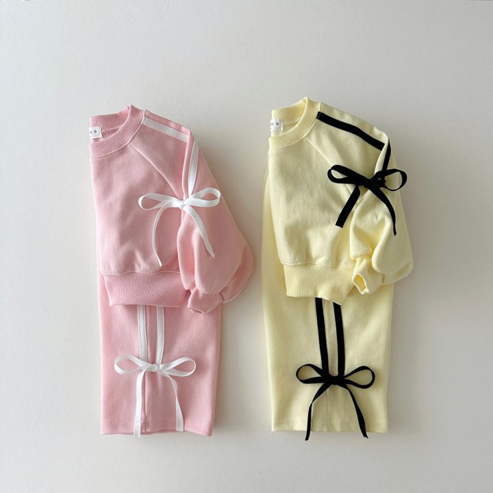 Autumn 2026 Korean Style Girls' Outfit for Young Children, Bow-Knot Patchwork Cotton Princess Sweatshirt and Sweatpants Two-Piece Set