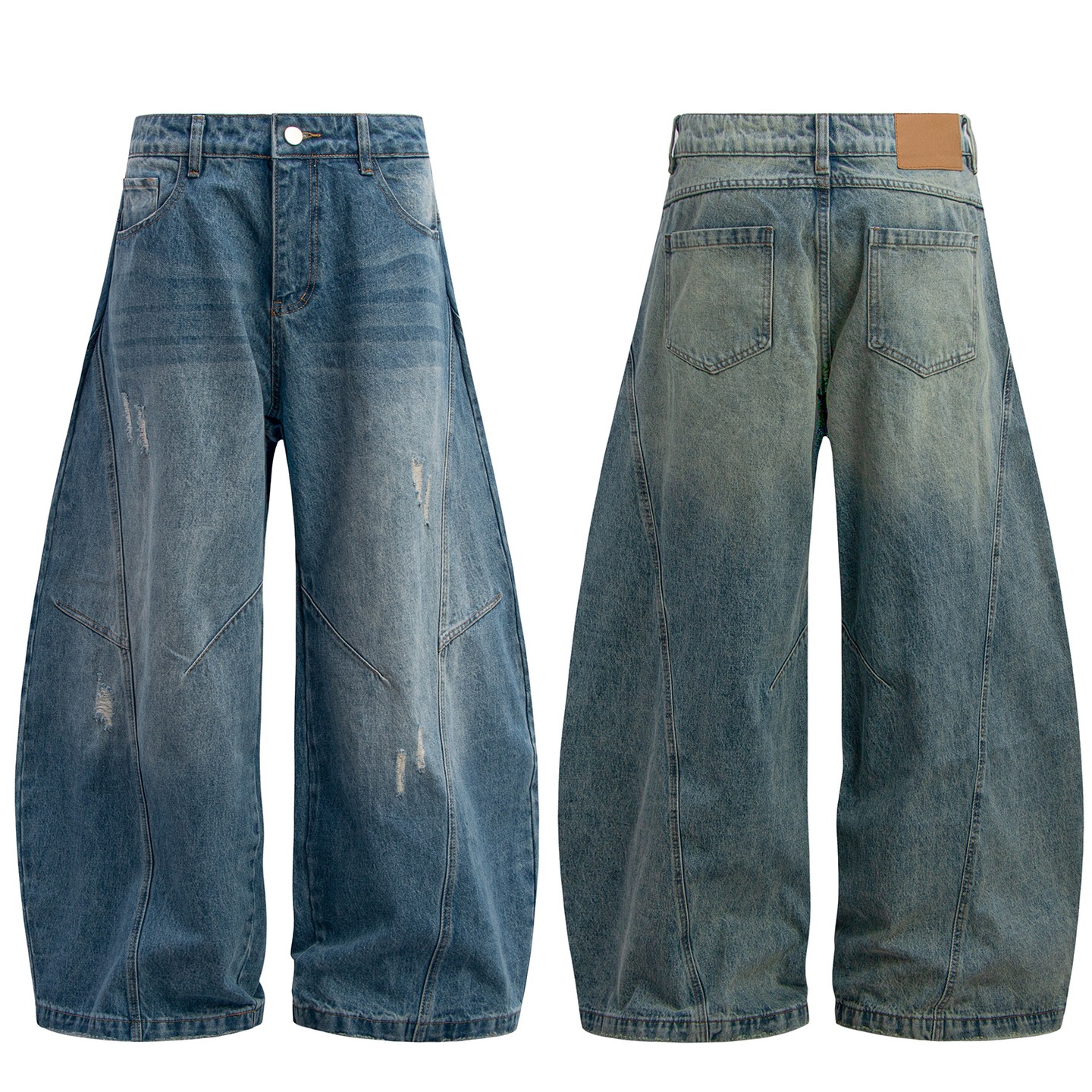 Vaqueros de cimitarra de perfil antiguo de lavado retro americano para hombres y mujeres, pantalones largos casuales de trapeador de plátano suelto de marca de moda