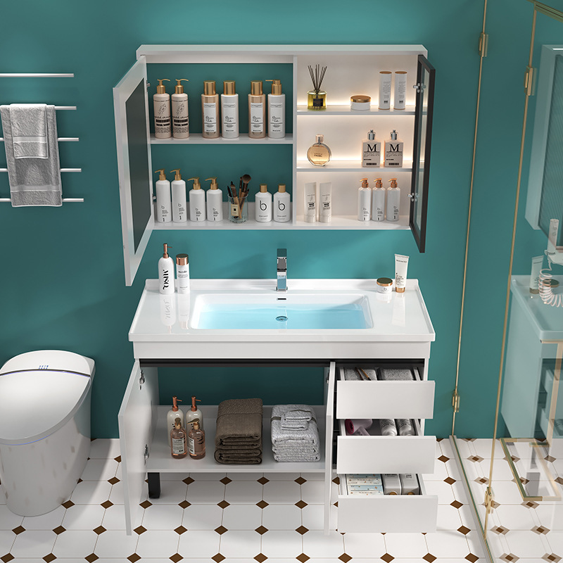 Combination Floor-Standing Washbasin Washbasin Bathroom Washbasin Simple Mirror Cabinet New European Solid Wood Bathroom Cabinet
