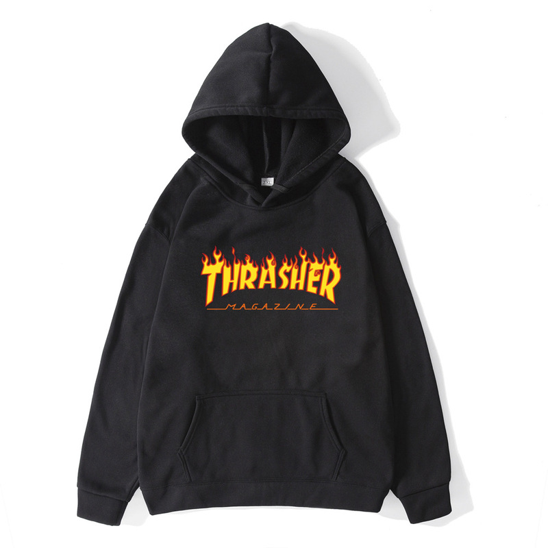 Cross-border Autumn and Winter Flame Fashion Brand Men's Pullover Sweater THRASHER Street Large Size Men's Top Hoodie