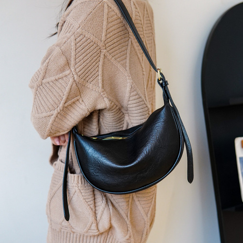 2024 Spring New Large Capacity Bags for Women: Fashionable and Simple Single Shoulder Striped Crossbody Bag and Underarm Triangle Bag