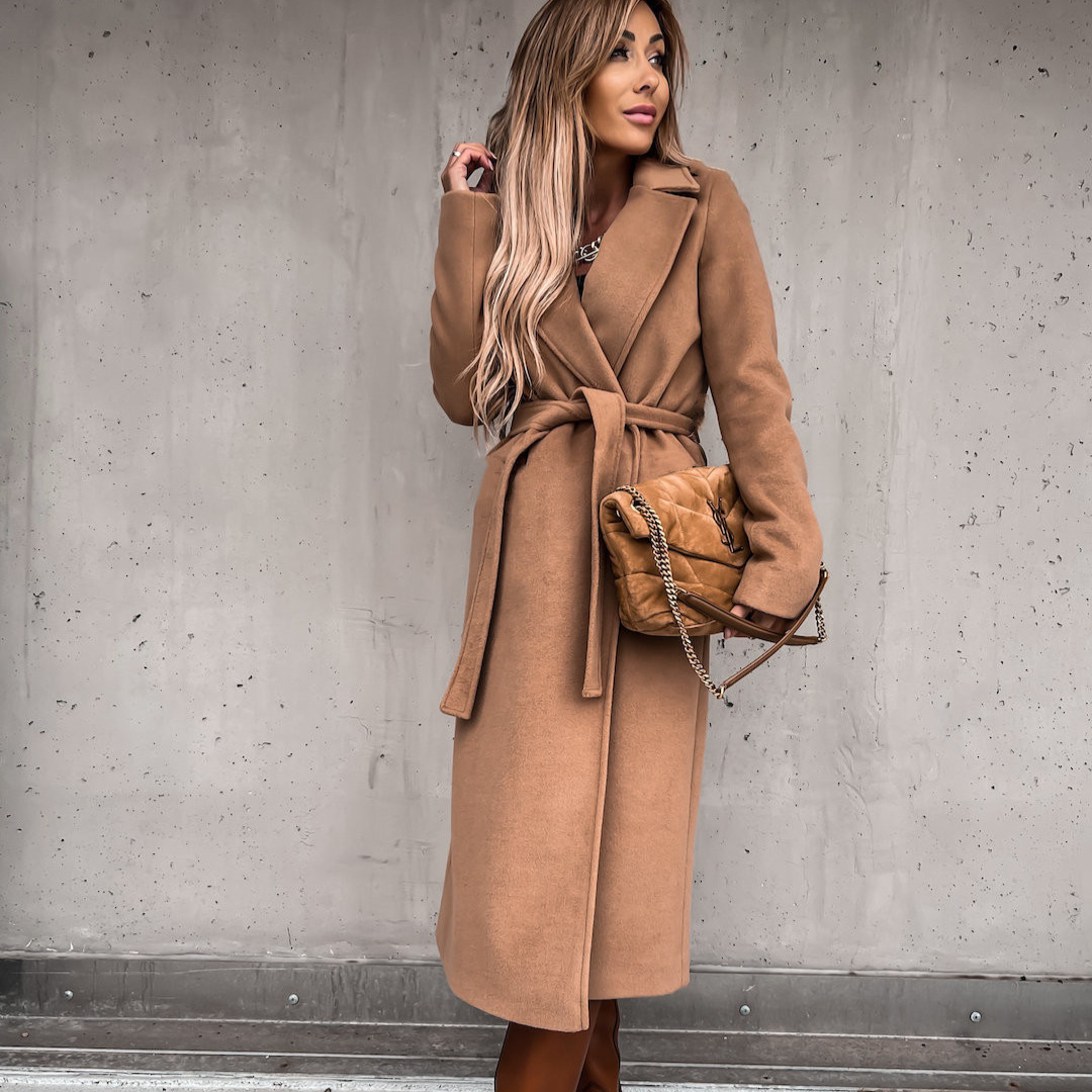 Abrigo de Lana con Cinturón para Mujer, Cuello en V, Manga Larga, para Otoño e Invierno
