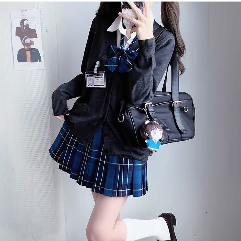 原创正版JK制服秋冬季校供长袖毛衣开衫格裙衬衫女日系学院风套装|undefined