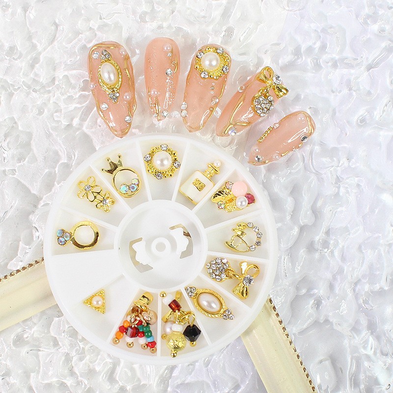 12 taladro de taladro de uñas joyas de taladro de uñas de red rojo plano explosión de taladro de uñas joyas de zircón decoración ultra brillante disco mixto