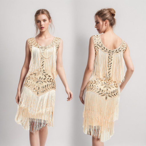 Cross Border 1920s Vintage Sequin Beaded Tassel plus size dress Gatsby Party Prom Dress