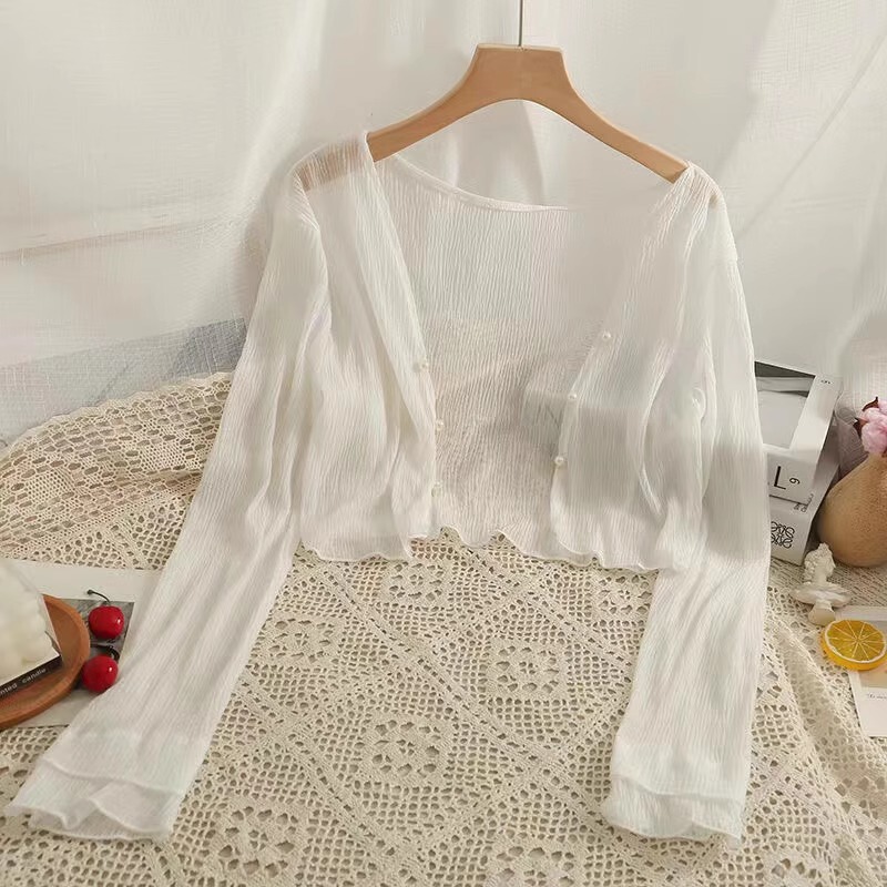 Sunscreen cardigan women's summer thin shawl with suspender skirt outer wear short coat versatile Western style chiffon top