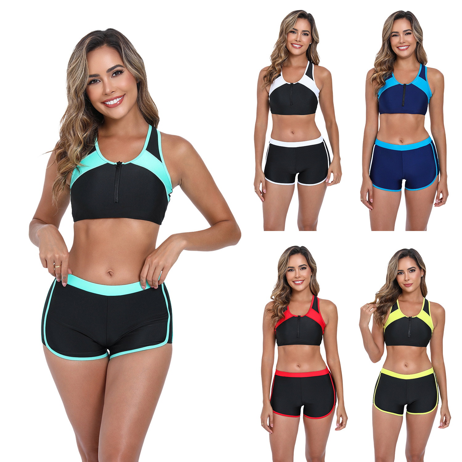 2025 foreign trade sports new zipper split multi-color bikini European and American Amazon beach surfing suit swimsuit women