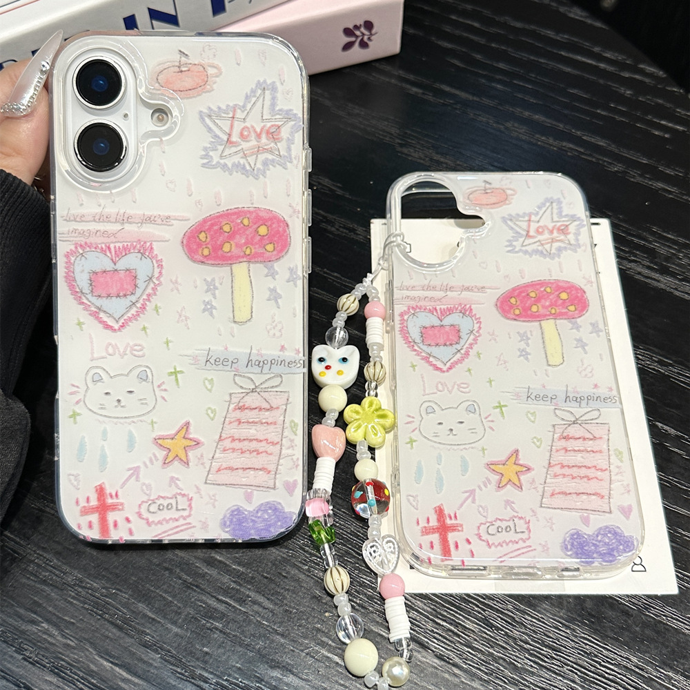 Nicho lindo graffiti hongo gato para Apple 15Pro/16Pro funda para teléfono móvil 15ProMax femenino 13/14