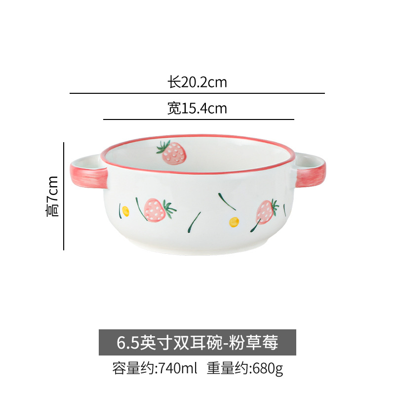 Estilo pintado a mano lindo cerámica binaural fruta ensalada tazón ins estilo postre tazón hogar desayuno tazón de cerámica con tapa