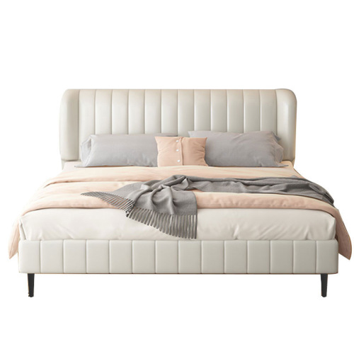 Light luxury minimalist double leather bed Nordic modern cream style piano key bed small apartment leather bed soft cover wedding bed
