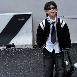 男孩春秋酷飒运动风棒球服外套中大童春秋新款拼色痞帅洋气拉链衫