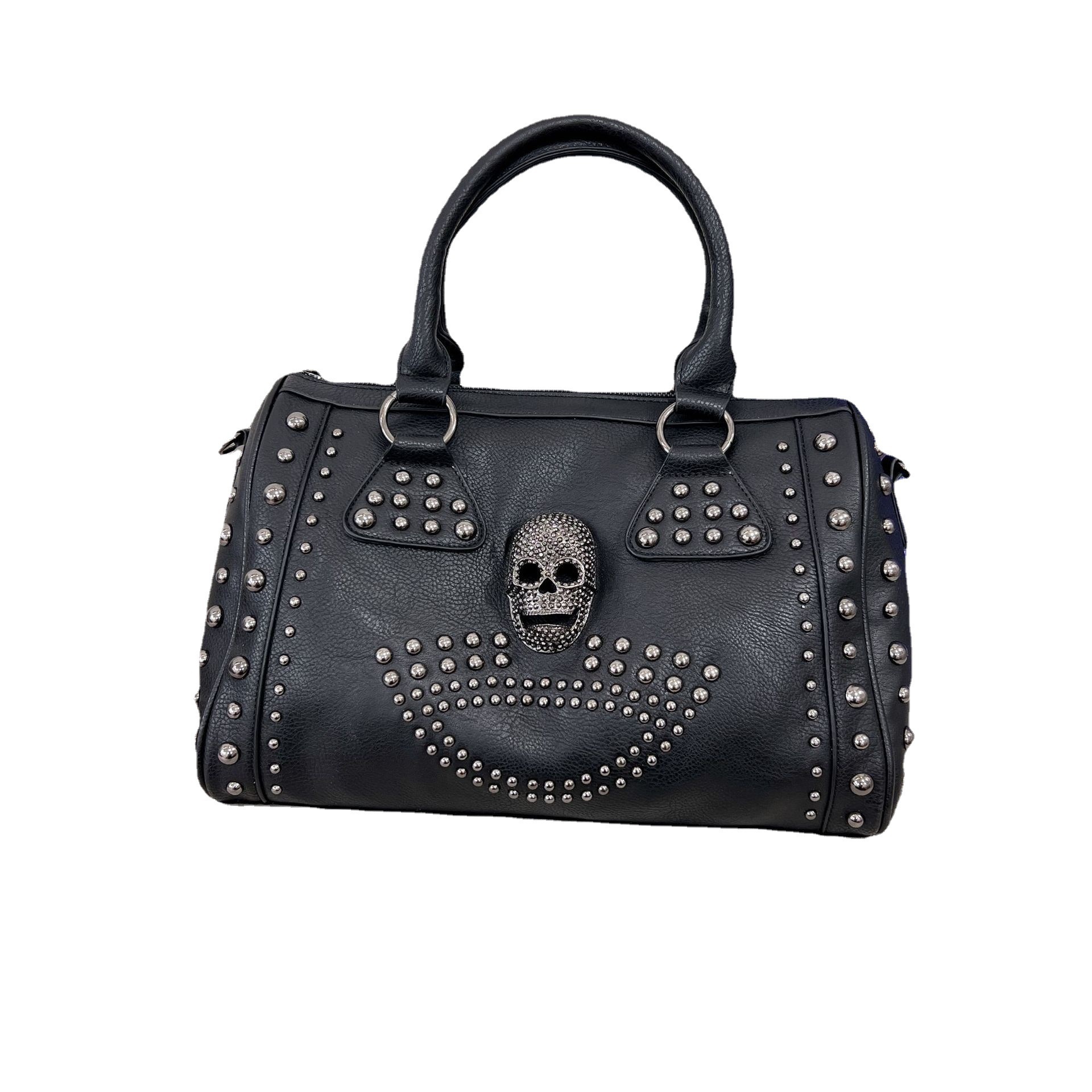 Nueva bolsa punk europea y americana de moda remaches calavera en relieve negro bolso de hombro de mujer mochila
