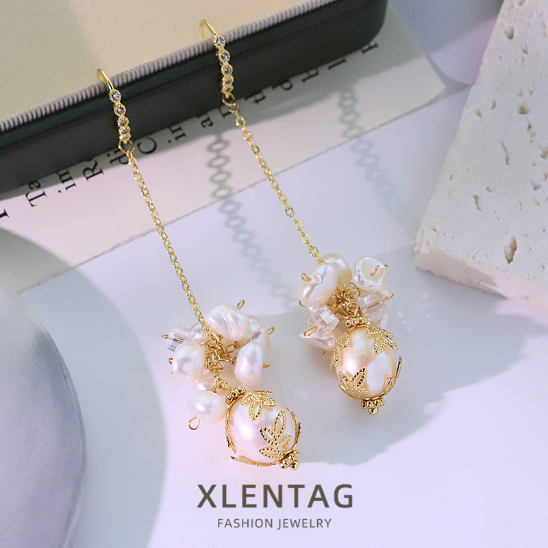 Zirconium original gancho cristal adornado barroco pendientes de perlas nicho estilo de alta sensación pendientes de orejas