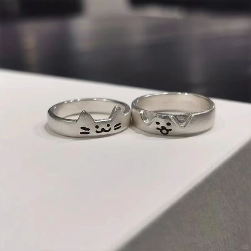 Little Red Book Same Style Ring Kitten and Puppy Can Couple Pair Ring Overlay Cute Girlfriend Ring Simple All-match Little Red Book Same Style Ring Kitten and Puppy Can Couple Pair Ring Overlay Cute Girlfriend Ring Simple All-match