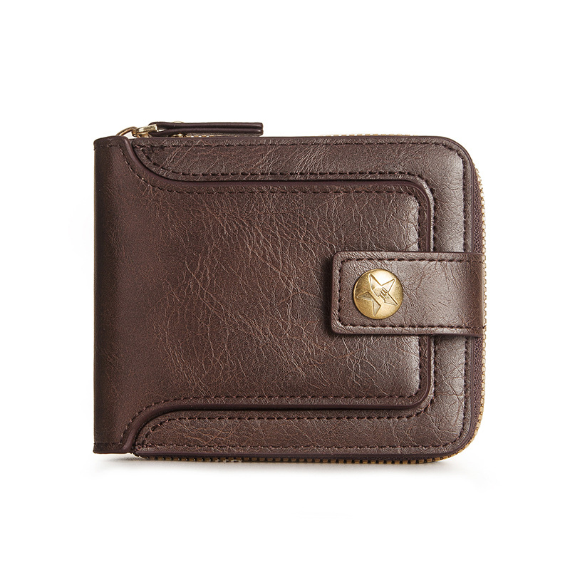 Estilo retro europeo y americano nuevos hombres billetera corta cremallera hebilla de gran capacidad Multi-Tarjeta billetera con cremallera para hombres