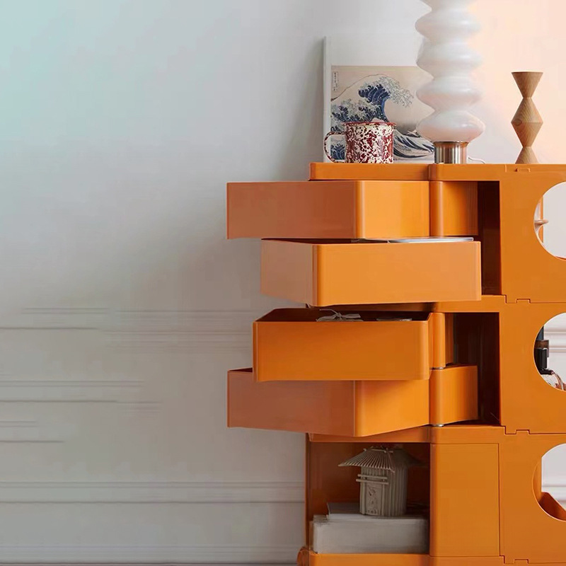 Nordic multi-layer rotating cosmetic storage cabinet, home bedside cabinet with wheels, small push cart mobile storage cabinet