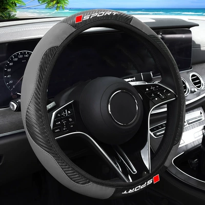 Pattern and Sporty Lettering, Suitable – Steering wheel cover - grey-38cm