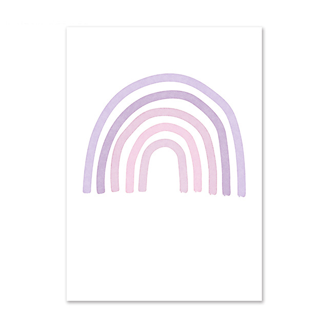 Kinderzimmerwand Aquarell Rosa Lila Wetter Regenbogen Sonne Stern Mond Babyzimmer Hanin Leinwand Dekorativ_voghion.com