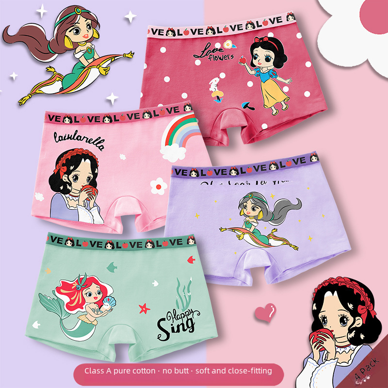 Pure Cotton Girls' Underwear Cartoon Mermaid Boxer Shorts Children's Underwear