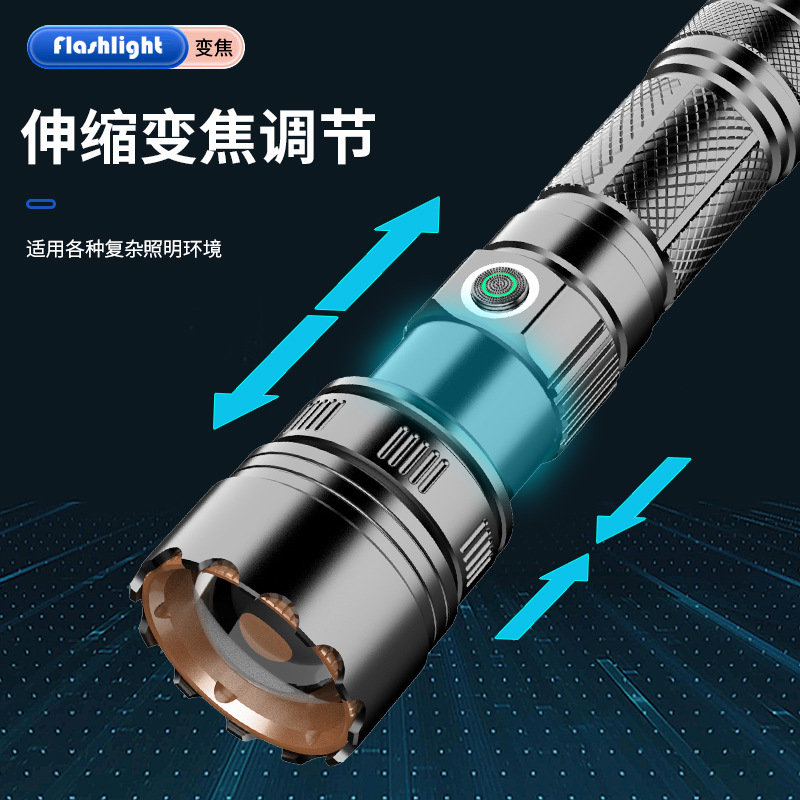 Cola digital linterna eléctrica láser blanco aleación de aluminio telescópica zoom linterna luz fuerte tiro largo linterna al por mayor