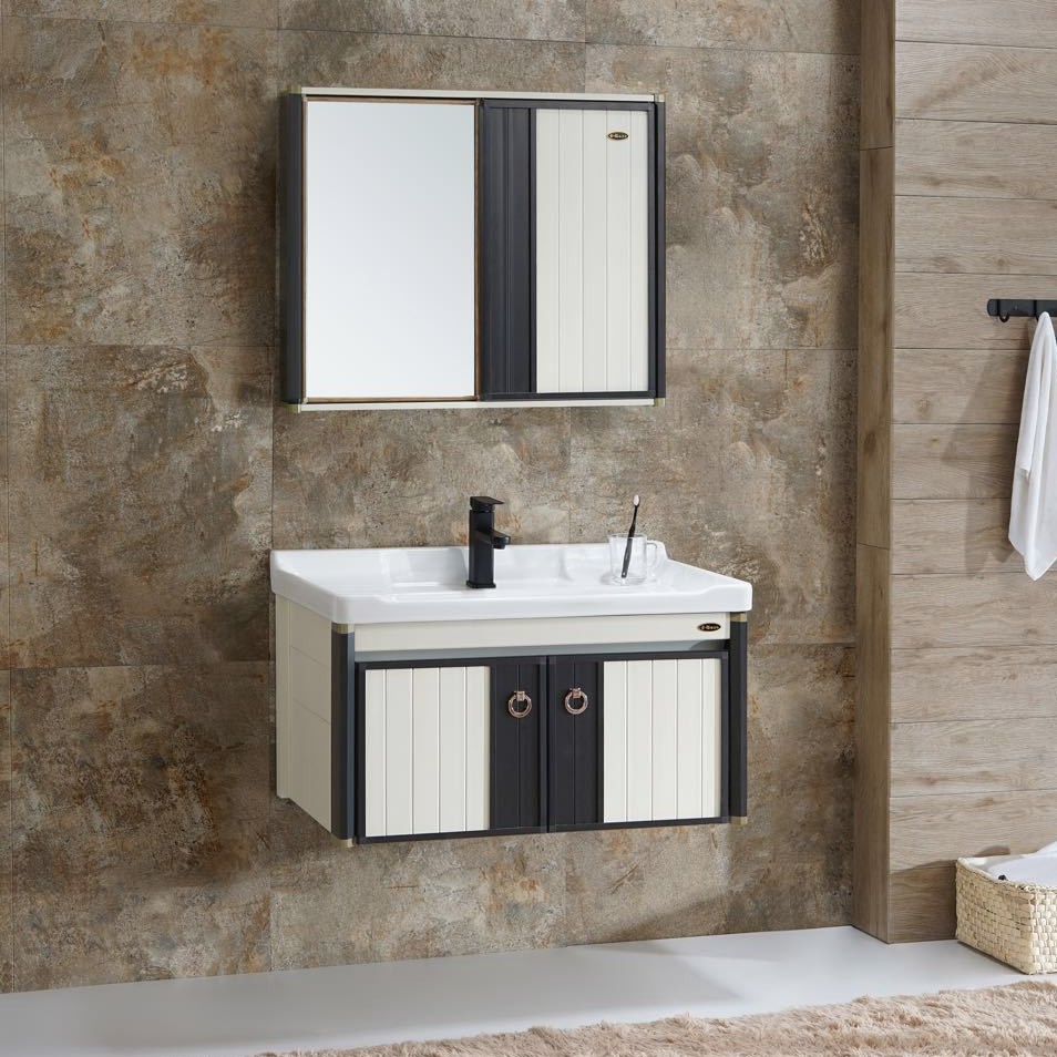 Mueble de baño de aluminio de espacio combinación de gabinete de lavado de baño moderno minimalista lavabo de hotel lavabo montado en la pared mesa de lavado