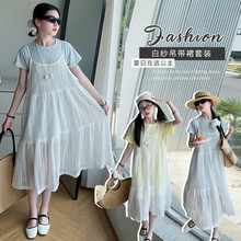 女童夏季连衣裙2025新款洋气跨境大童夏装吊带裙长款裙子套装潮