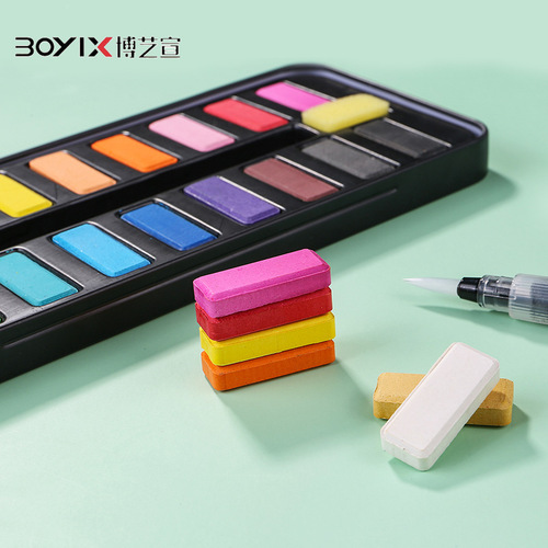 Boya Xuan 24-color Iron Box Eco-friendly Large Capacity Beginner DIY Portable Painting Set Solid Watercolor Paints
