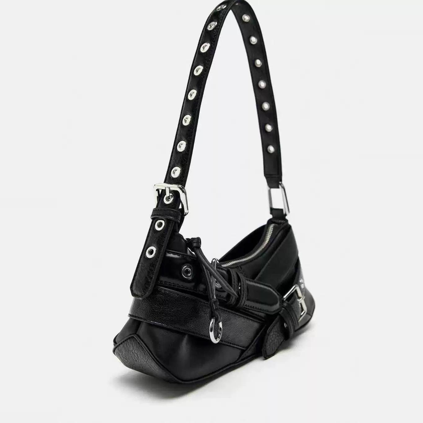 Korean Style Niche Sweet & Cool Spicy Girl Handbag, Solid Color High-End Shoulder Bag, Fashion Versatile Moto Bag - Thumbnail 2