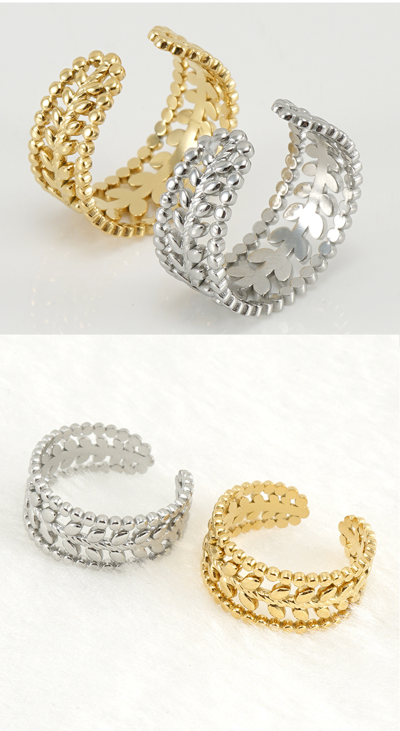 18K Gold Plated Plating Material Open Ring Classification Fashion Leaves Titanium Steel Open Ring Plating Stainless Steel Rings