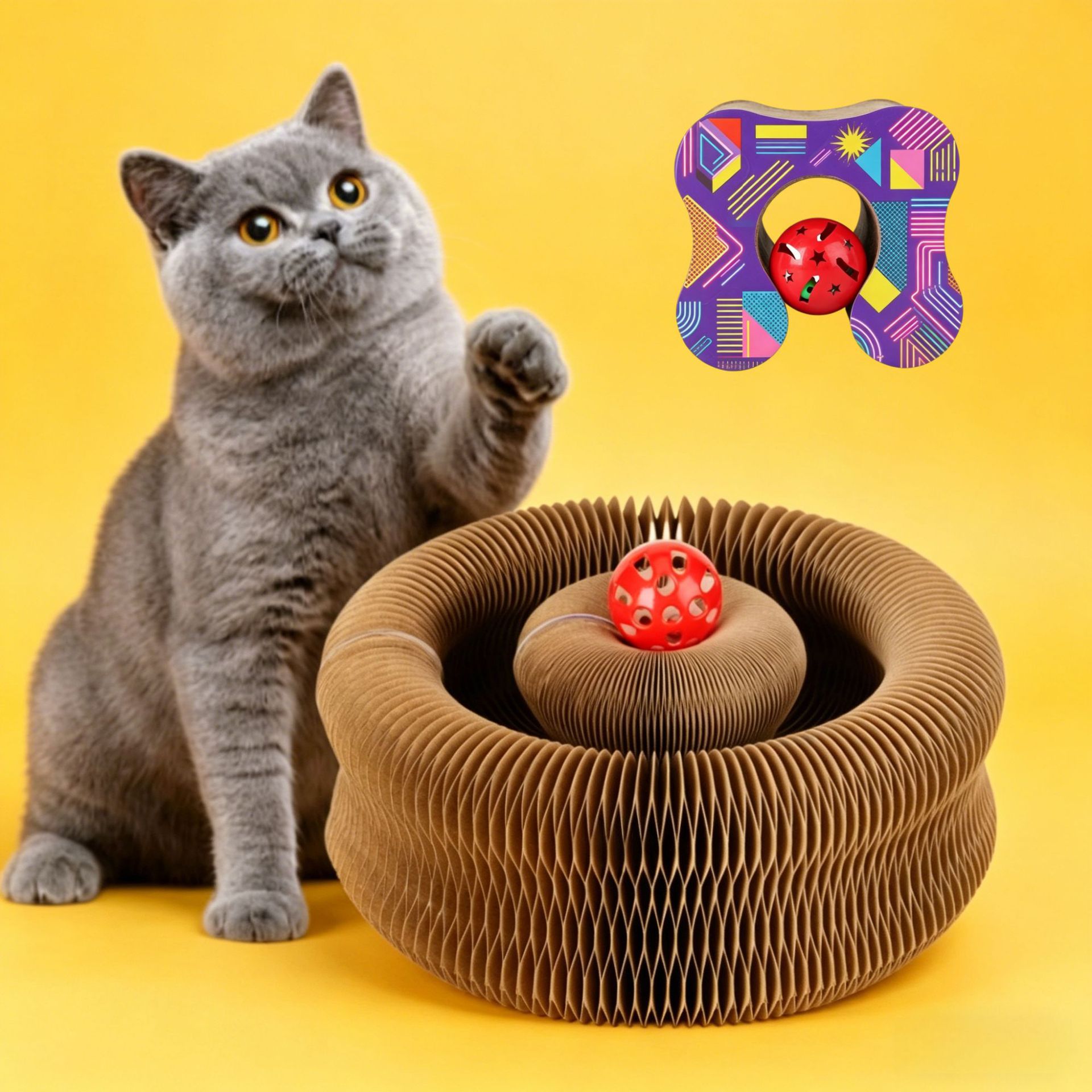 Órgano mágico para gatos agarrar tablero juguete para gatos auto-hi alivio de aburrimiento con campana papel corrugado resistente al agarramiento plegable juguete para gatos