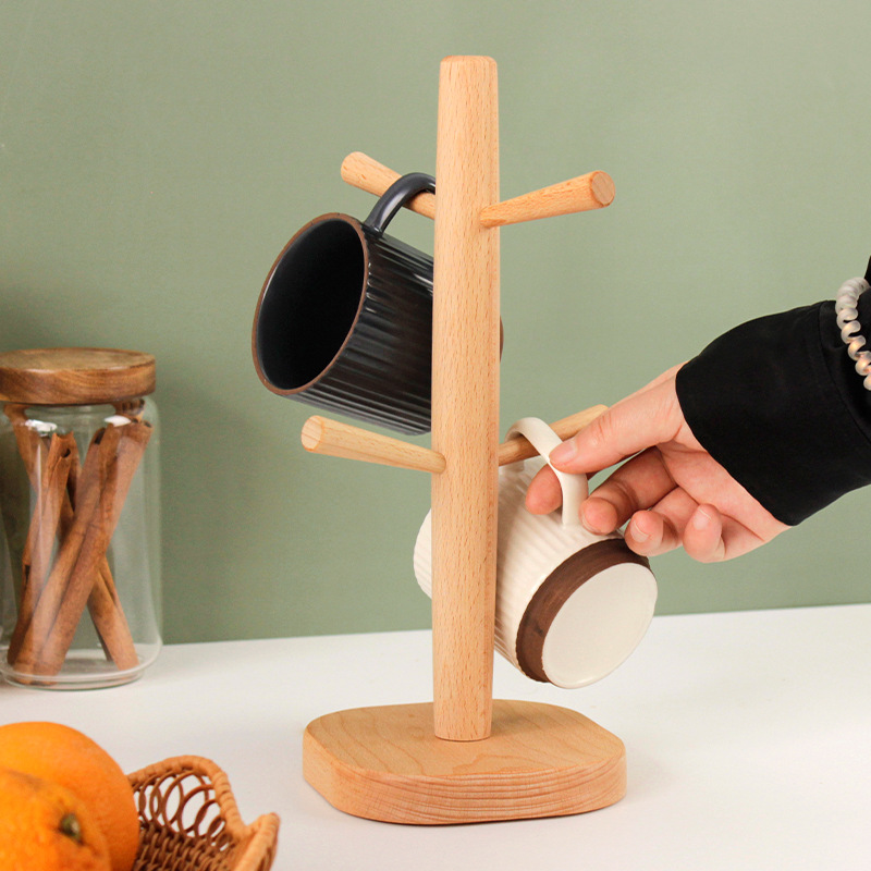 Japanese-style wooden cup holder creative beech four-claw cup storage rack upside-down drain rack mark water cup storage rack