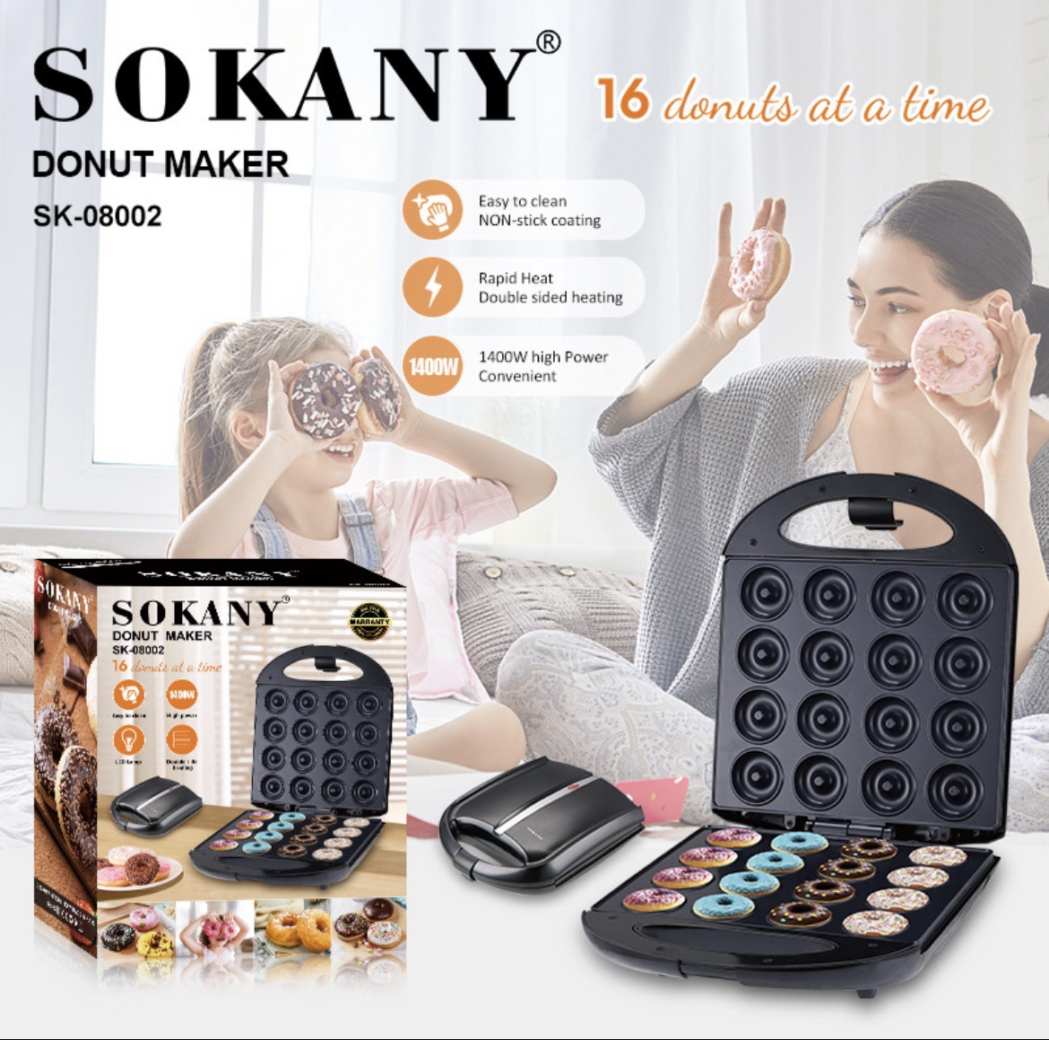 Foreign trade cross-border home multi-functional 16-hole donut machine bread machine double-sided heating breakfast machine wholesale