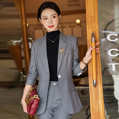 绿色西装外套女2022秋冬新款高级感气质女神范职业西服套装89105