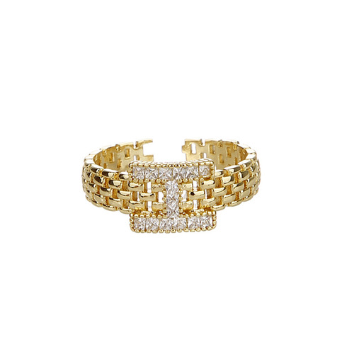 Light luxury and exquisite zircon H letter diamond watch strap ring for women Korean niche versatile high-end index finger ring
