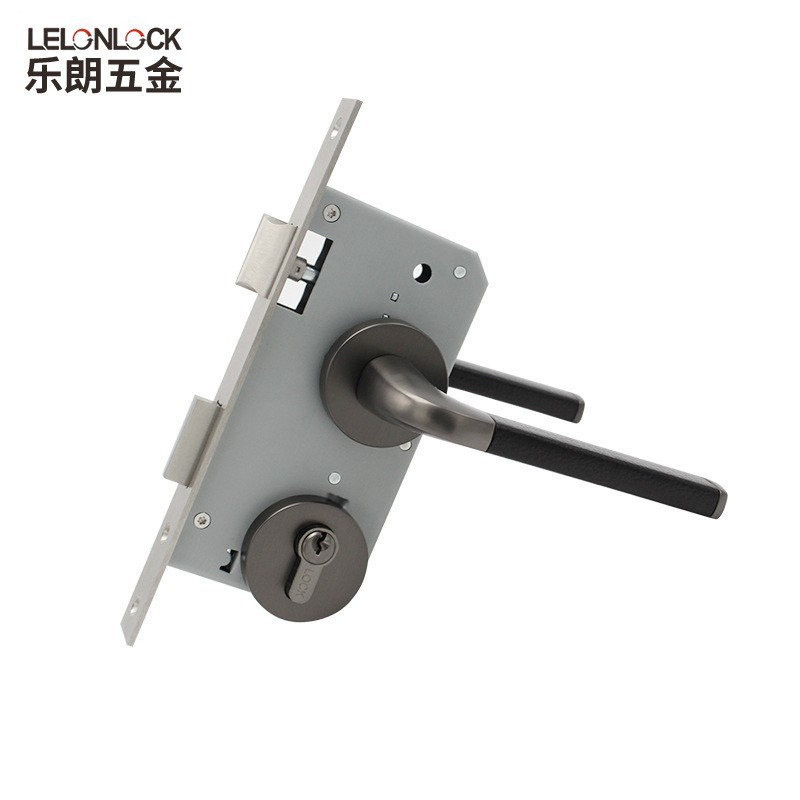 Nuevo estilo chino cerradura de la puerta interior cinza cepillado manija de la puerta de cuero cerradura de la puerta magnética silenciosa doméstica cerradura de aleación de zinc cerradura de mano