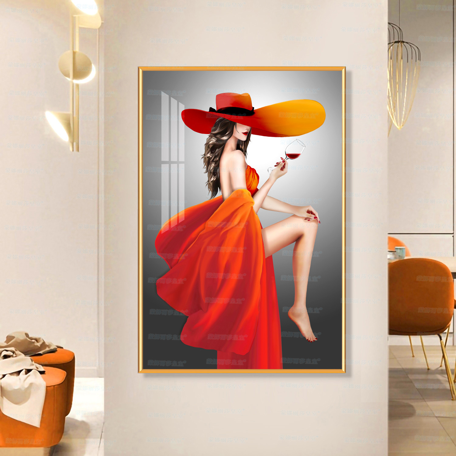 Mona Lisa real Cruz puntada rojo fanghua versión mejorada arte moderno figura salón decoración bordado hecho a mano