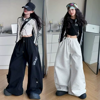 女童街舞美式复古黑色香蕉运动裤套装儿童秋季抽绳上衣爵士舞裤子