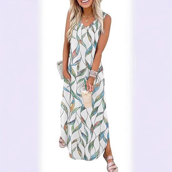 2026 Cross-Border Summer Dress, Ultra-Long Dress, Vacation Beach Tank Dress with Pockets, Amazon Independent Site
