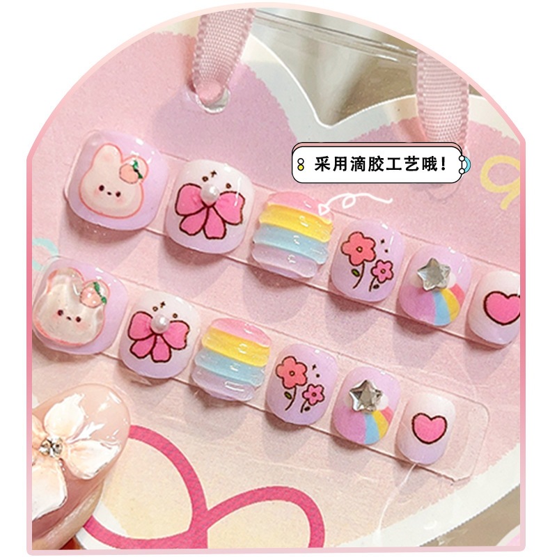 Nuevos productos para niños goteando estereoscópico desgaste de uñas bonitas chicas Bao dibujos animados adhesivo posterior parche de uñas falsas productos terminados de uñas image 4