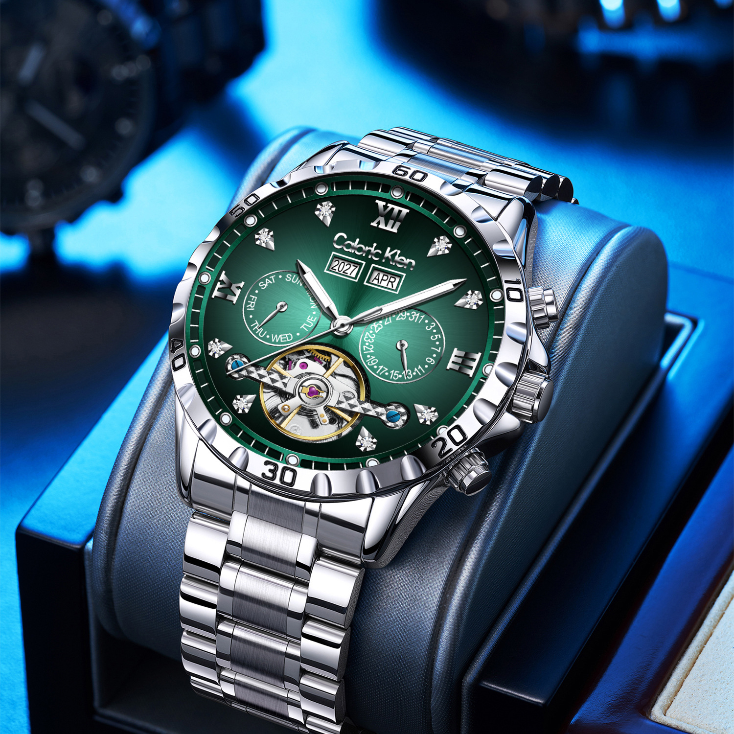 Nuevo chatter en vivo explosión real reloj de hombre turbón reloj mecánico multifuncional esfera impermeable reloj de hombre