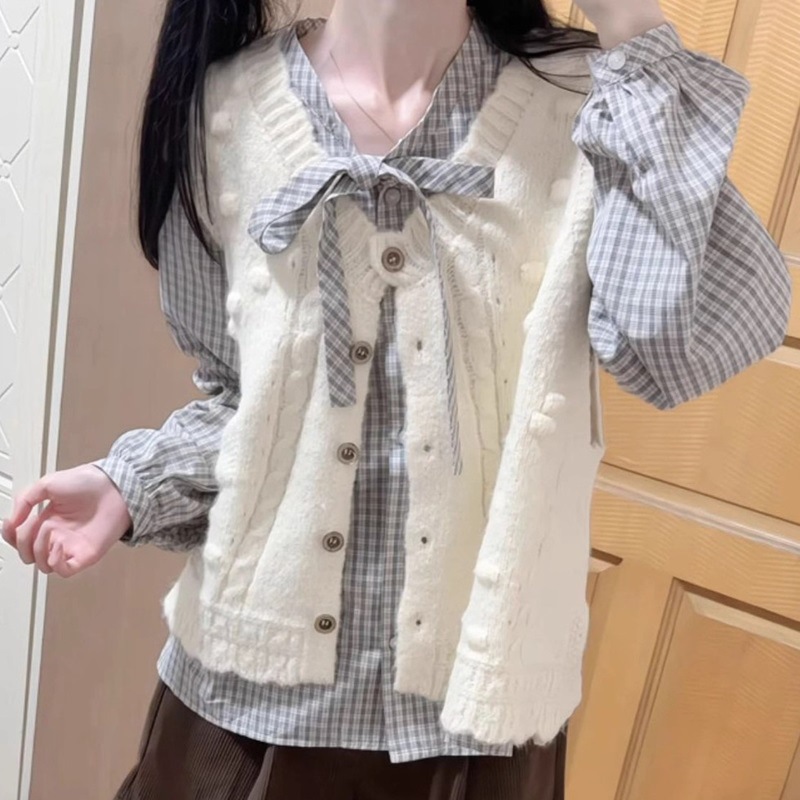 韩系小个子百搭针织马甲背心毛衣女时尚麻花叠穿v领洋气外搭上衣