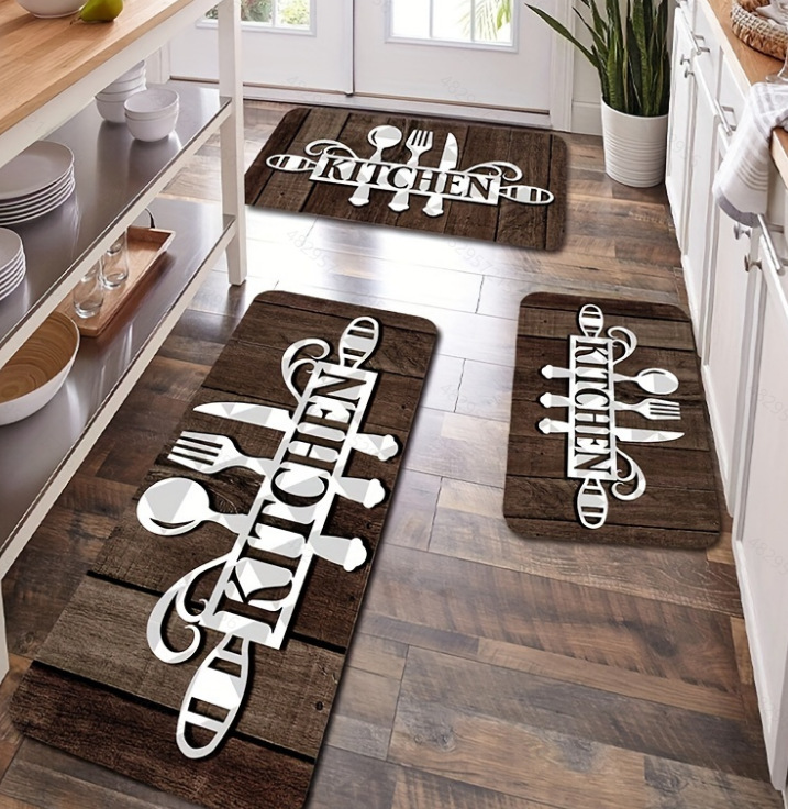 Cross-Border Temu Hot-Selling American Crystal Velvet Floor Mats, Kitchen Water-Absorbing and Oil-Absorbing Easy-Care Floor Mats, Two-Piece Set Can Be Shipped on Behalf of Others