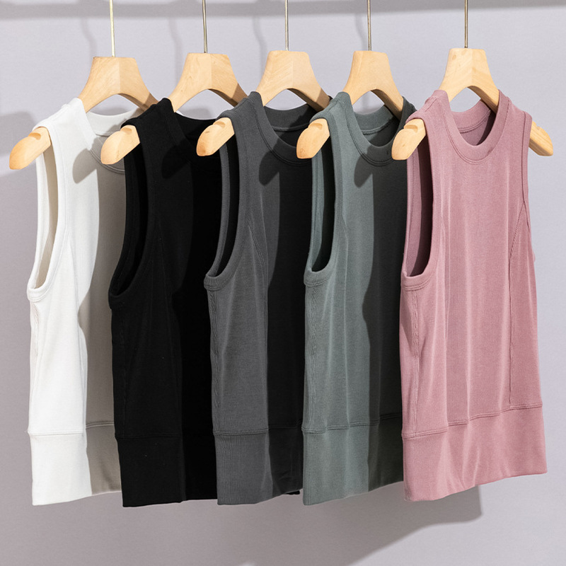 Fog-feeling close-fitting elastic vest round neck slim-fit women sleeveless round neck sports strap base shirt 25 spring and summer new