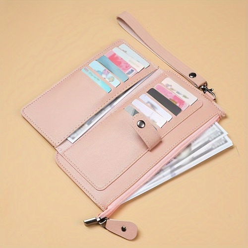 Women's Long Handle Multi-functional Wallet with Multiple Card Slots, Zipper Closure Student Card Holder Handbag for 2025