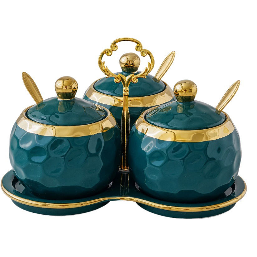 Caja de condimento de cerámica nórdico hogar condimento tarro botella sal azúcar condimento tarro cocina suministros combinación traje condimento tarro