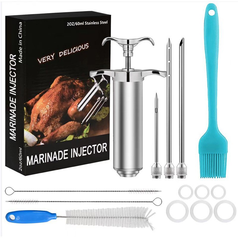 Transfronterizo nuevo barbacoa tres aguja de acero inoxidable condimento Turquía jeringa Turquía aguja 2OZ herramienta de barbacoa