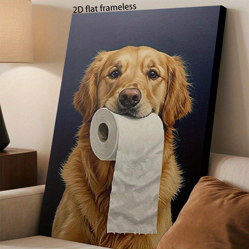 HD Decorative Painting Golden Retriever and Toilet Paper Roll…