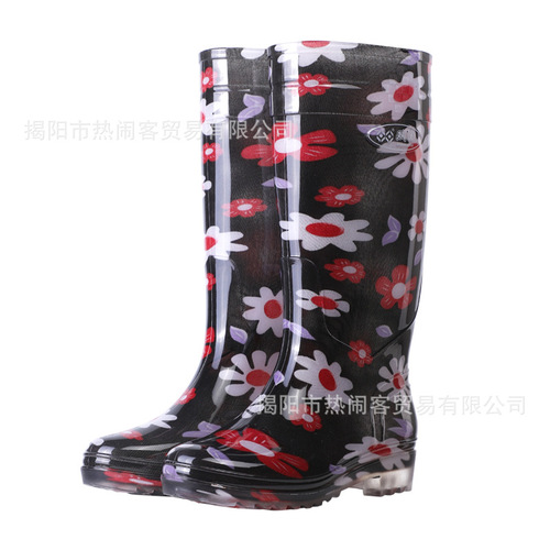 Elegant High-Top Floral Crystal Women's Rain Boots, Fashion Rubber Shoes, Kitchen Thick Crystal Sole Safety Rain Boots