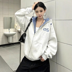 美式复古格子里布外套女2025秋冬辣妹感街头宽松重磅开衫连帽卫衣