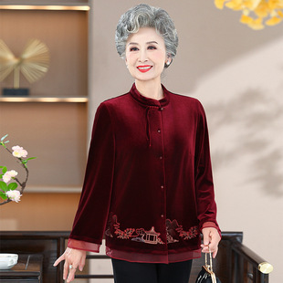 Autumn Velvet Jacket for Elderly Women, Grandma Outfit, Spring and Autumn Thin Top, Mother-In-Law Wedding Banquet Outfit